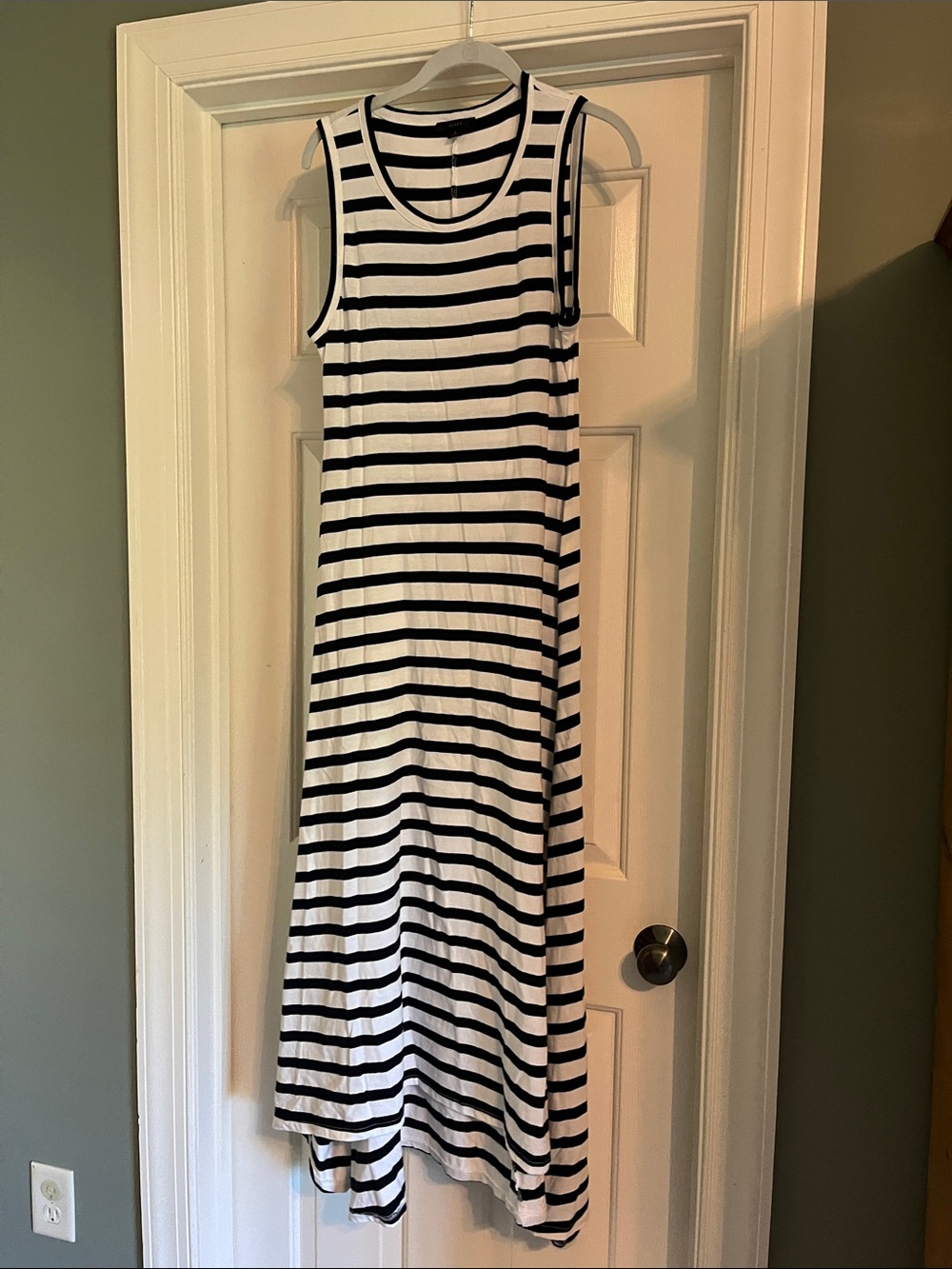J. Crew Navy and White Striped Sleeveless Midi Dress